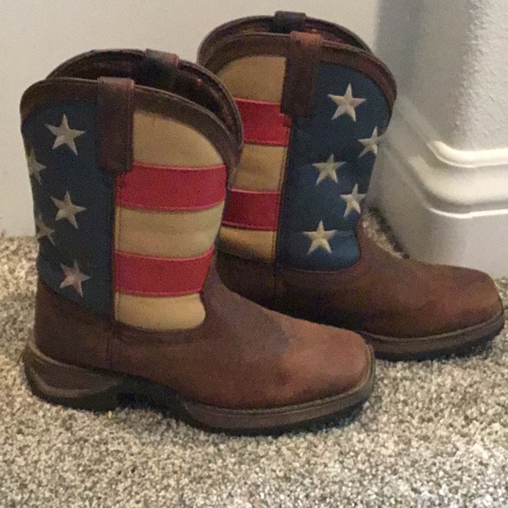 Durango Brown and Red Western Boots with American Flag Design